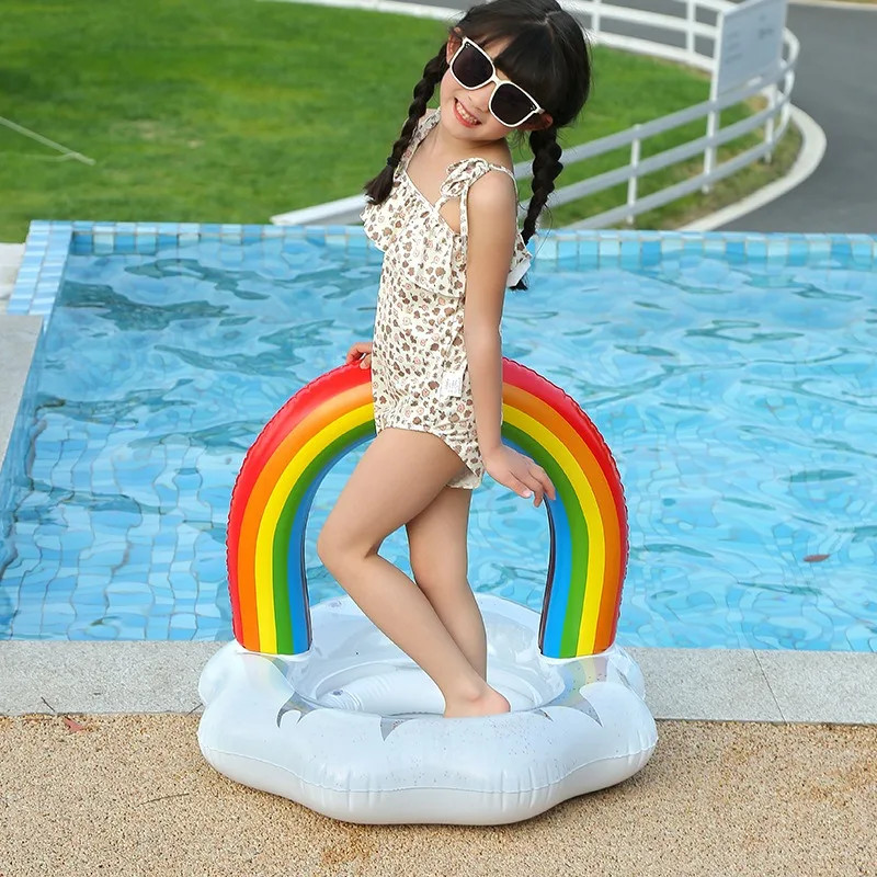 Brinquedos Infláveis Nuvem Arco-Íris, Anel de Natação para Verão, Flutuador Inflável com Lantejoulas para Brincadeiras na Água para Crianças
