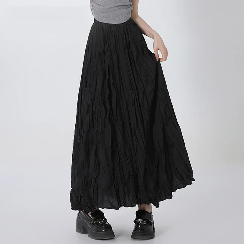 

ITOOLIN Women Casual Puffy Chiffon Skirt Ruffles High Waist Loose Skirt Office A-line Fairy Skirt For Women 2024 Spring Summer