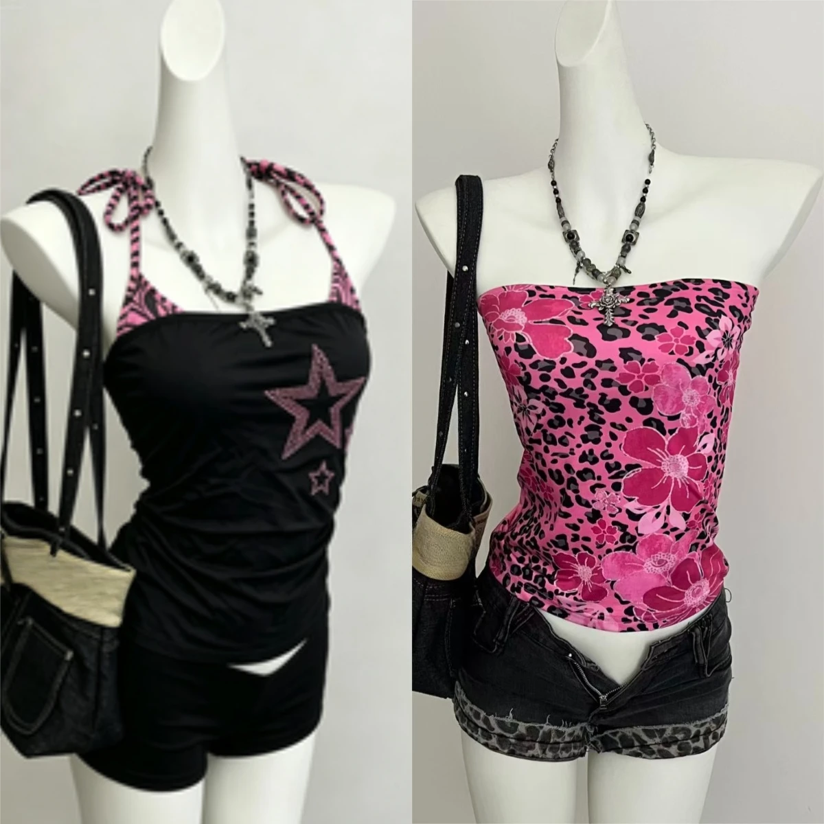 Y2K Retro Floral Halter Neck Vest Harajuku Streetwear Women Sexy Slim Sleeveless Camisole Casual Daily Going‑out Tops