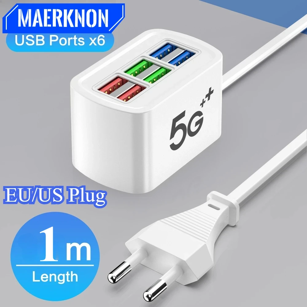 

Multi 6 Ports USB Power Strip Phone Charger Universal Adaptor Fast Quick Charging Head Socket Wall Charger Socket HUB Splitter