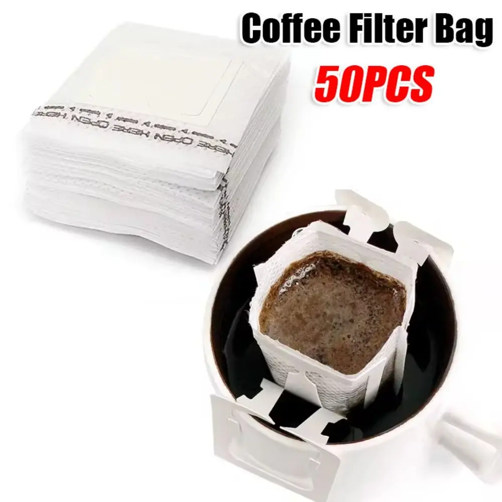 걸이식 귀 커피 필터 백, 미세 필터 구멍, 부직포 커피 필터, 커피웨어 드립 커피 종이, 50 개/세트