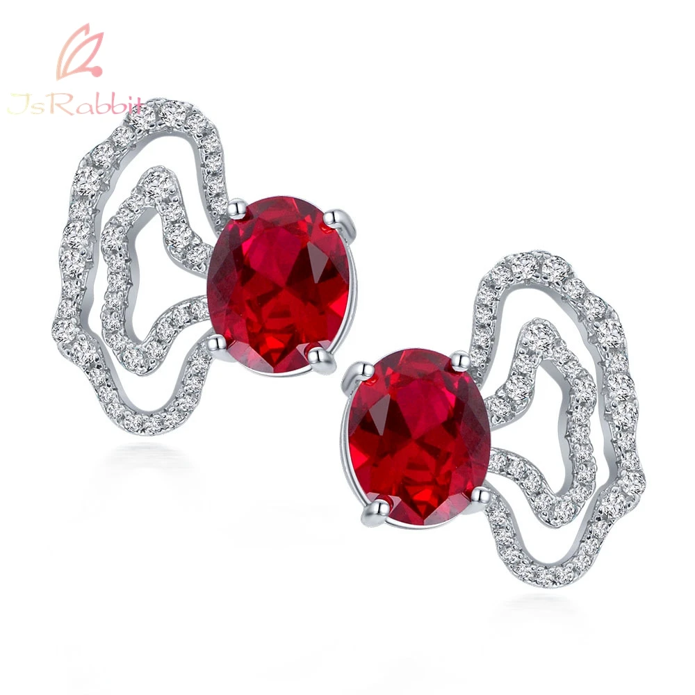 

IsRabbit 18K Gold Plated 8*10MM Lab Grown Ruby Vivid Red Sapphire Stud Earrings 925 Sterling Silver Luxury Jewelry Drop Shipping