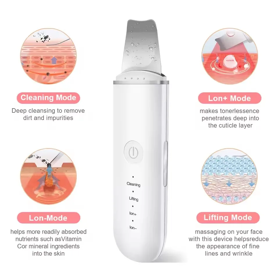 Zai xiao purificador ultrassônico da pele, espátula facial vibratória, removedor de cravo, pá limpa, cavitação, peeling, levantamento facial