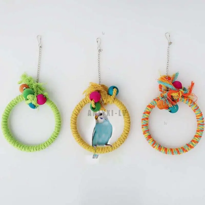 Pet Bird Parrot Toy Cotton Rope Circle Toys Chewing Bite Parrot Perch Hanging Cage Swing Rope Ring Stand Climb Toy Bird Supplies