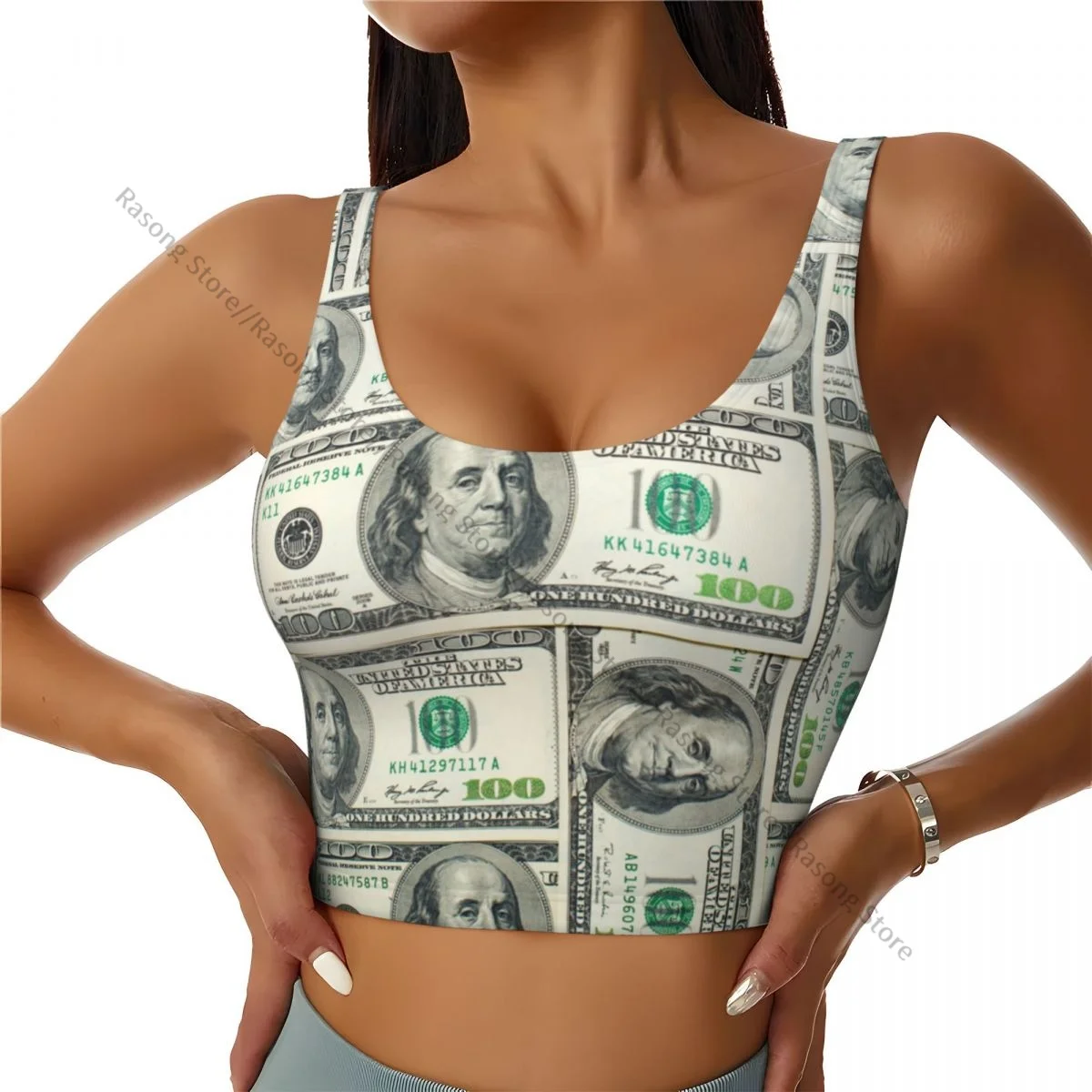 Yoga Vest Women Gym Sports Crop Tops Dollar Bills Of The Ben Franklin Portrait Streetwear Workout Breathable Tank Top Female