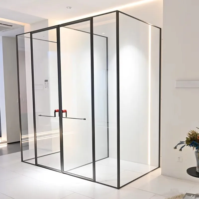Modern Black Rectangle Straight 2-in-1 Bath Shower Cabin Set Stainless Steel 304 8mm Tempered Coated Glass Pivot Door Reversible