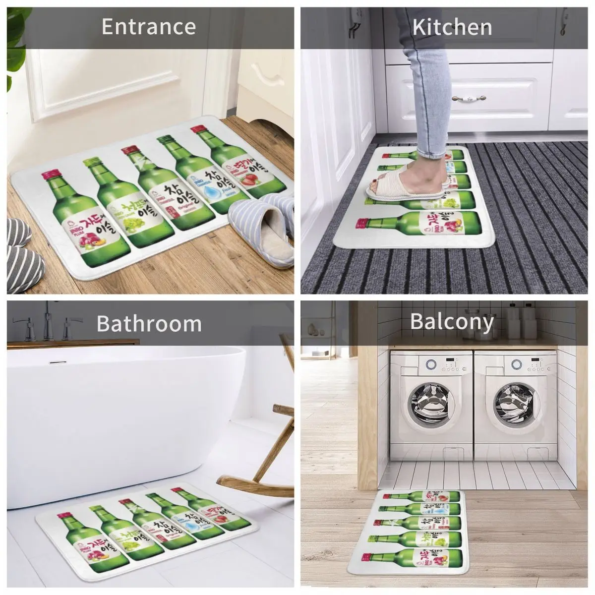 Jinro Soju 5 Flavours Anti-slip Doormat Floor Mat Dust-proo Carpet Rug for Kitchen Entrance Home Bedroom Footpad Mats