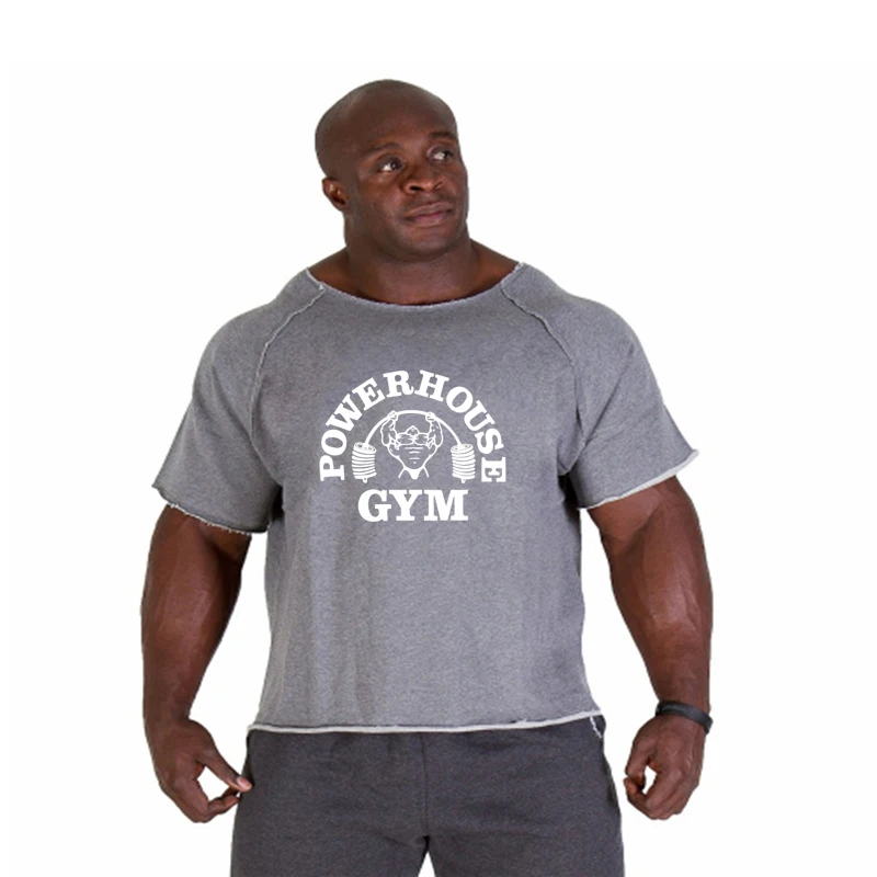 New fashion brand cotton t shirts tops men gyms Fitness shirt mens weightlifting Bodybuilding workout gym vest fitness men tee