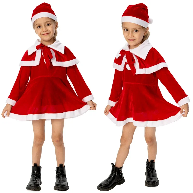 FC6Santa Claus Costume For Baby Girl  Girls Santa Outfit With White Furry Trim Warmth  Soft Skin-Friendly Perfect for  Cosp@FC8！