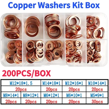 200pcs/box washer copper sealing solid gasket washer sump plug oil boat crush flat seal ring tool