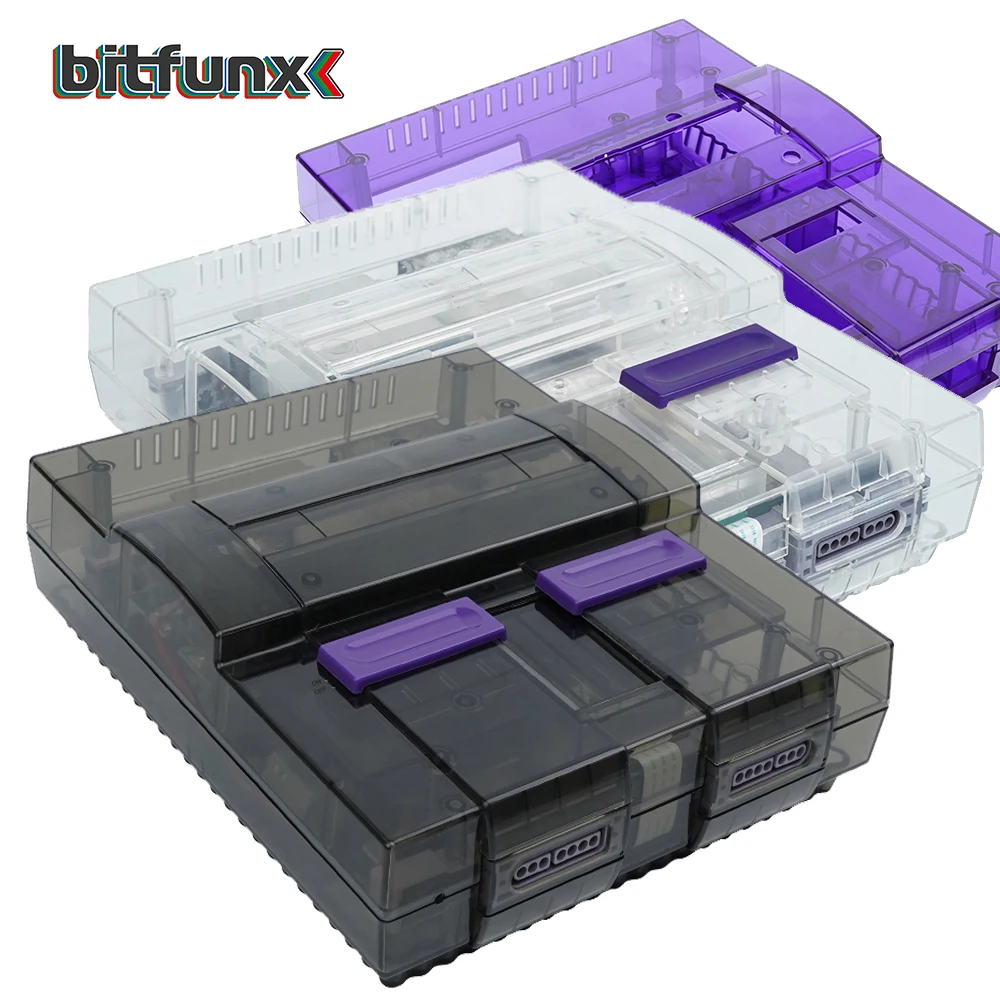

Bitfunx SNES Replacement Shell Transparent Case for Nintendo SNES SFC US Version Retro Gaming Consoles Translucent Black