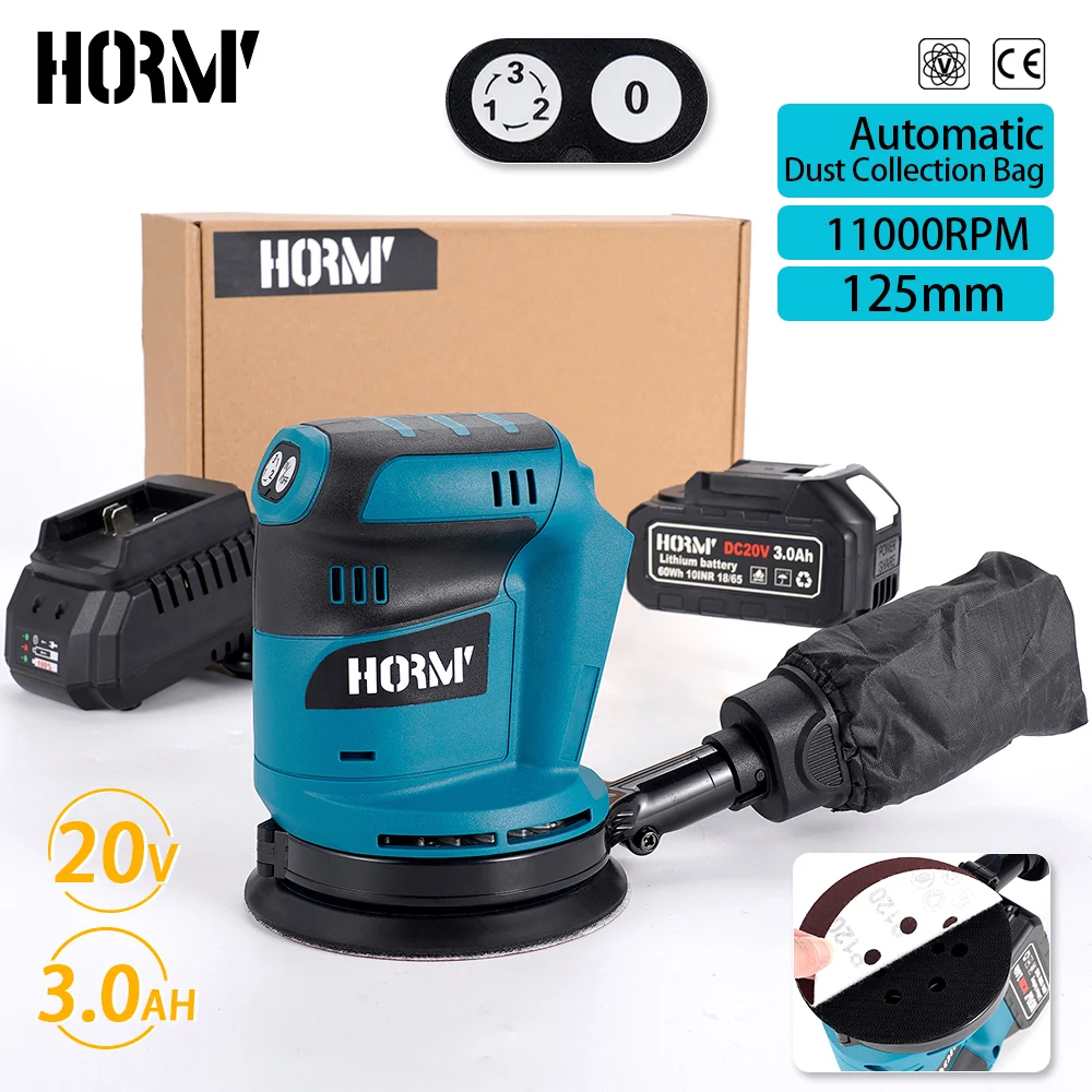 125mm Electric Sander 90W 3 Speeds Cordless Wood Grinder Polishing Grinding Machine Tool 8 Hole Sandpaper For Makita 18V Battery