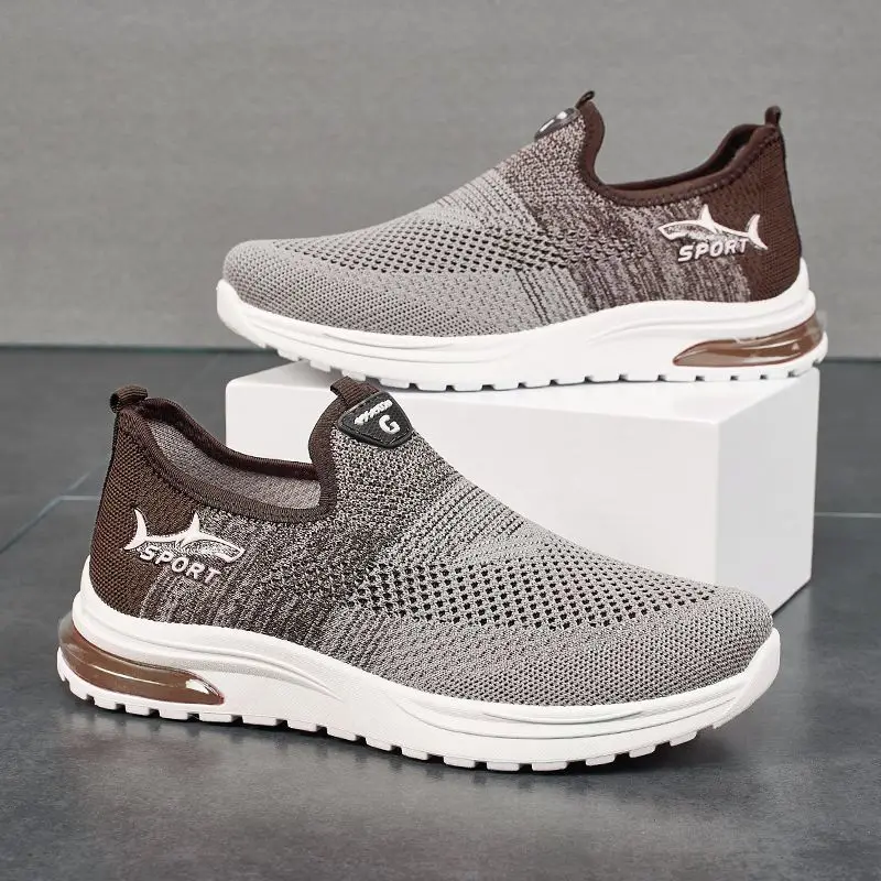 New Men Knit Slip On Sneakers Cushion Soft Sole Breathable Mesh Running Shoes Lightweight Anti Slip Outdoor Walking Sport Shoes