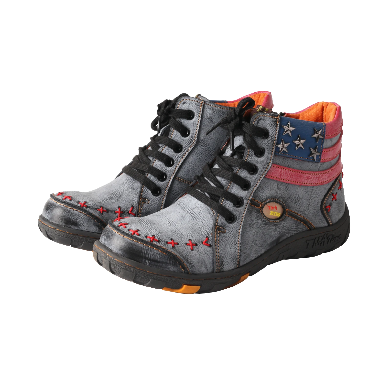 

TMA EYES2025 Spring New Women's Flat Flat Casual Short Boots, Independent Design, Metal Stripe Partial Color blocked Design