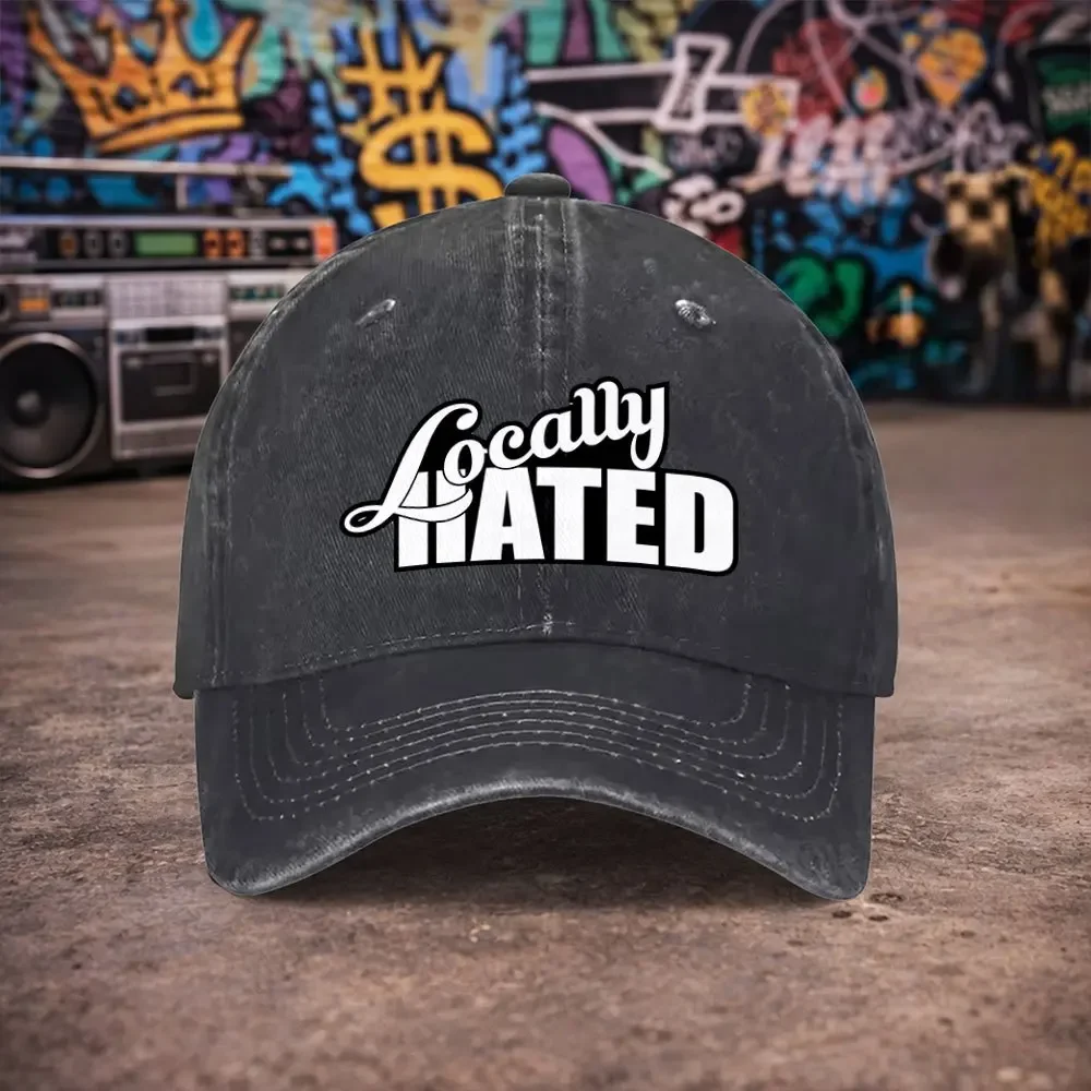 1pc Unisex LOCALLY HATED Vintage Washed Baseball Cap - Men's Trendy Hat - Versatile Duckbill Cap - Fun Print - A Unique Birthday