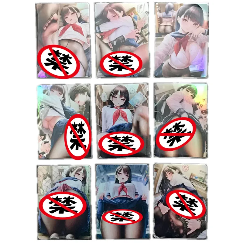 

9Pcs/set Homemade Anime Cards Peer ACG Sexy Nude Cards Campus Girls Black Silk Series Toys Gifts Game Collectible Cards