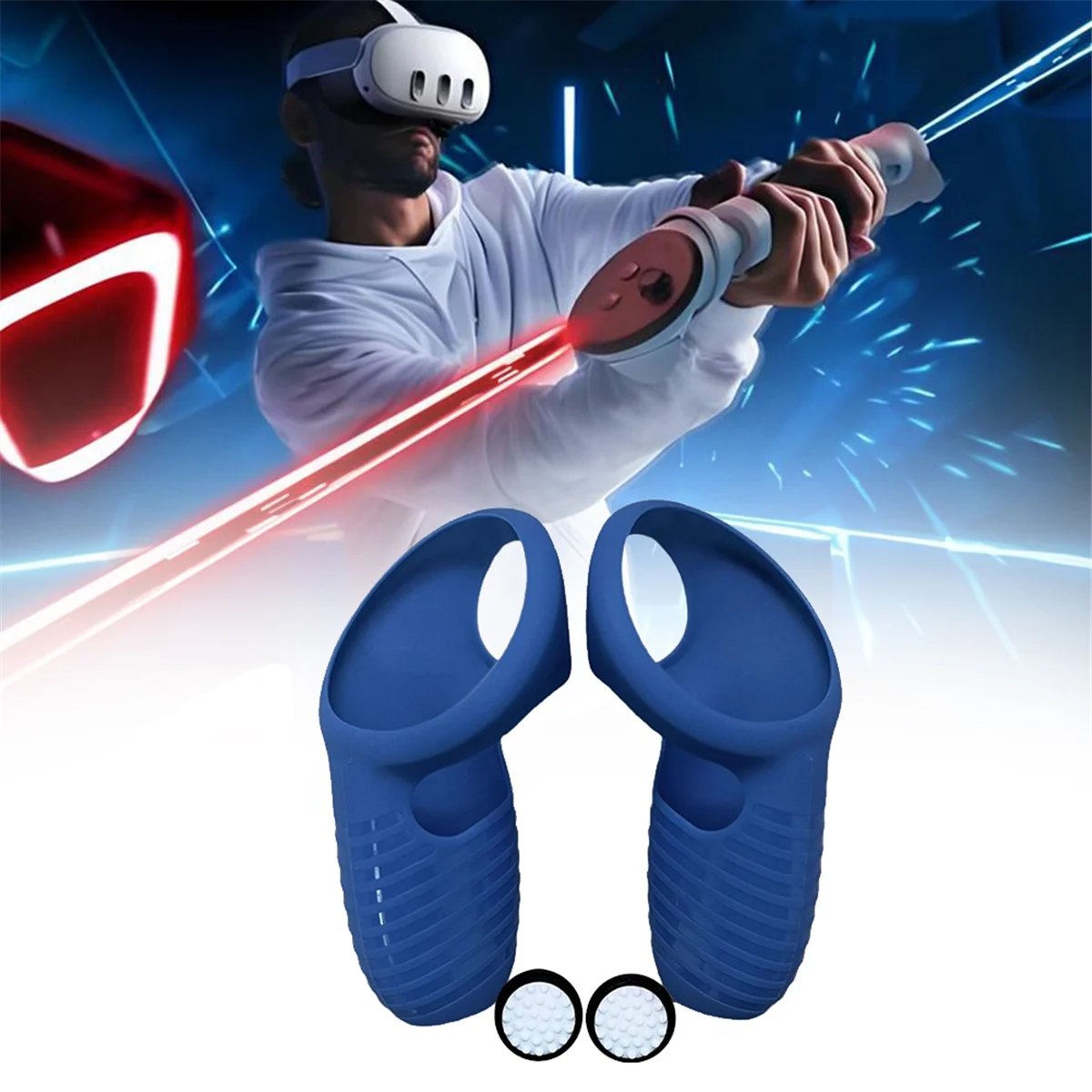 Funda de controlador de juego para Meta Quest3 Grip, funda de silicona antideslizante para Quest3, funda de silicona con tapa protectora B