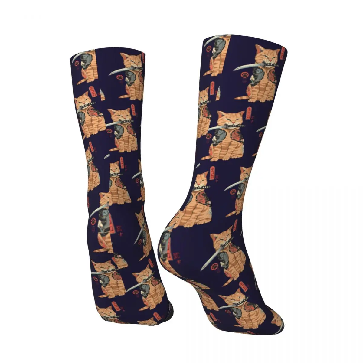 Calcetines de compresión para hombre y mujer, calcetín Unisex sin costuras, estampado divertido, Gato samurái, Kawaii, Harajuku, regalo para niño