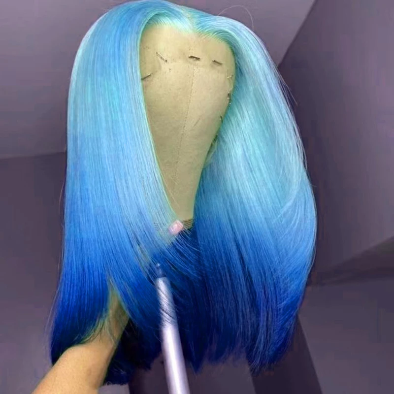 Perruque Lace Front Wig synthétique rose ombré 13x4, coupe superposée, lisse et soyeuse, résistante à la chaleur, usage quotidien pour femmes