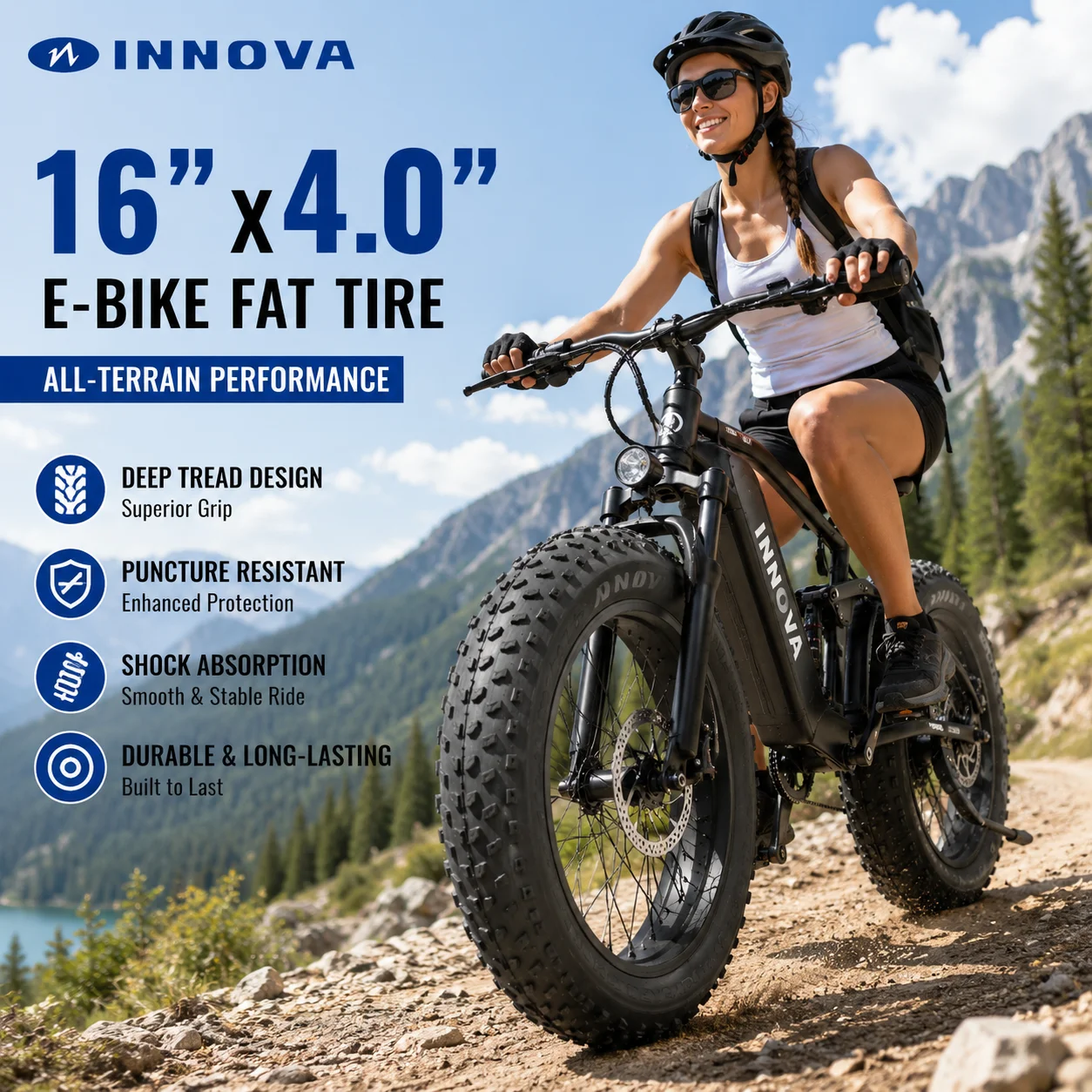 INNOVA 16 x 4.0 E-Bike Tire Fat Tire High Performance Replacement Mountain Bike Tyre High-Density Bike Tires for E Bikes