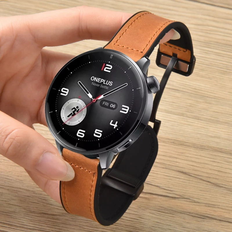 22mm 18mm Leather+Silicone Strap For Oneplus Watch 3 43mm/Oneplus 3 2 2R Magnetic Band For Oppo Watch S/X X2 4Pro/Oneplus 46mm