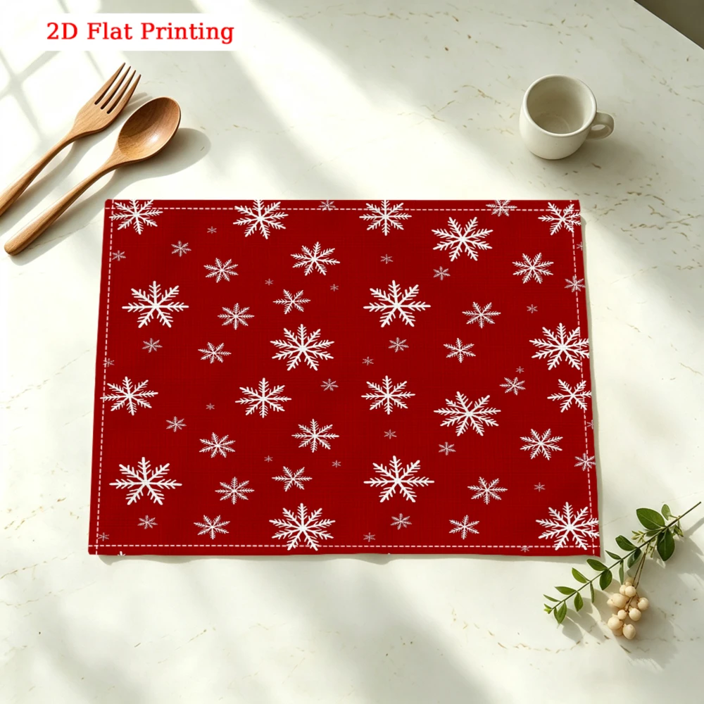 Red Background White Snowflake Pattern Kitchen Placemat Coaster Linen Pad Dish Coffee Cup Table Mat 30x40cm Home Decor
