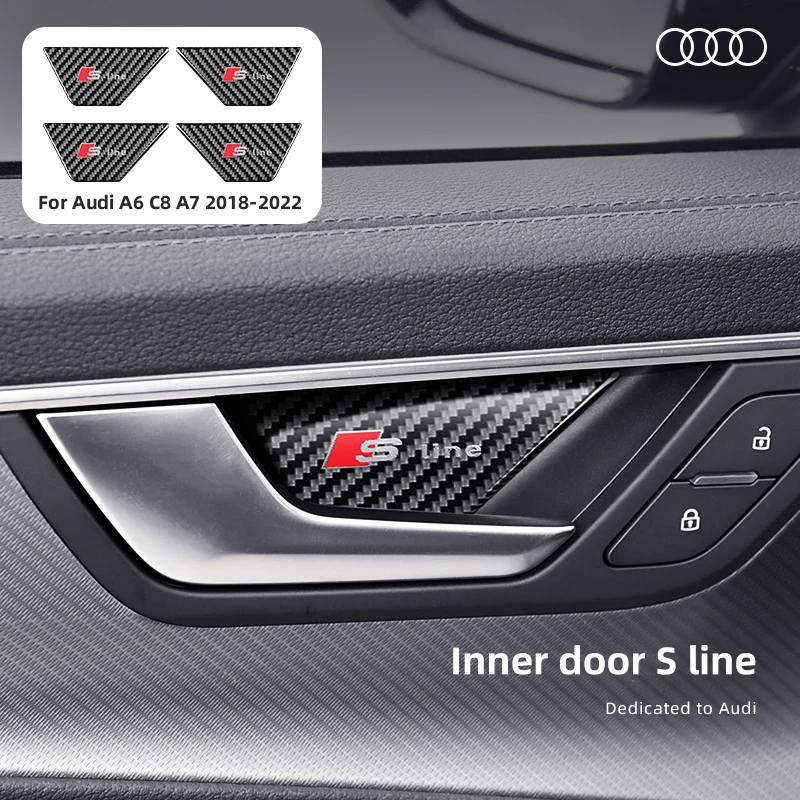 Door Bowl Decorative Sticker Decal Trim Cover for Audi A6 C8 A7 2019 2020 2021 2022 Car Interior Accessories Soft Carbon Fiber