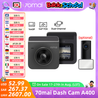 70mai A400 1440P Quad HD + 145° Field of View dual-channel recording for 24 hours parking mode Enhanced Night Vision Car DVR
