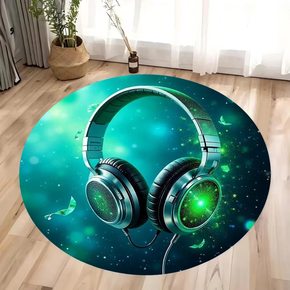 سماعات رأس رائعة بتقنية ثلاثية الأبعاد مع سجاد مطبوع دائري مثالية لعشاق الموسيقى والألعاب في غرف المعيشة وغرفة النوم