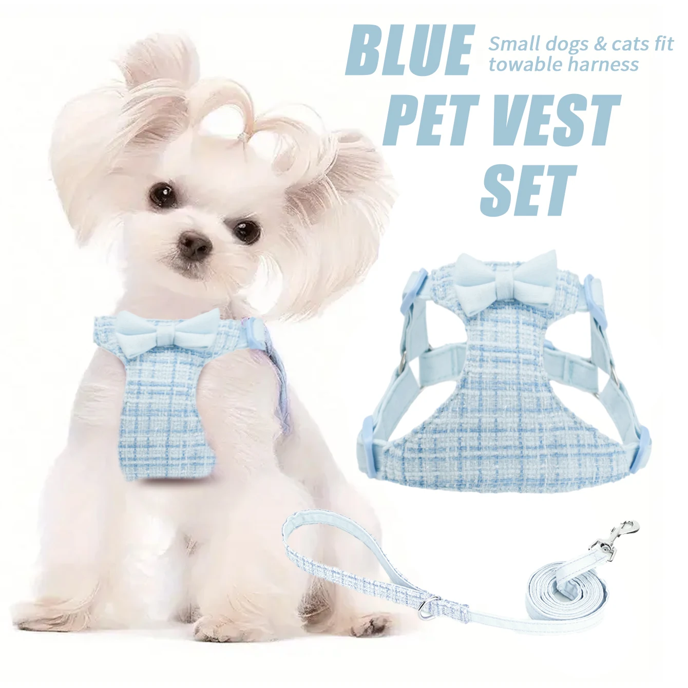 HLP287--قماش منسوج ملون، حزام قابل للتعديل للقطط والكلاب، مع حبل جر بطول 1.5 متر من نفس اللون، ودعم صديق للبشرة.