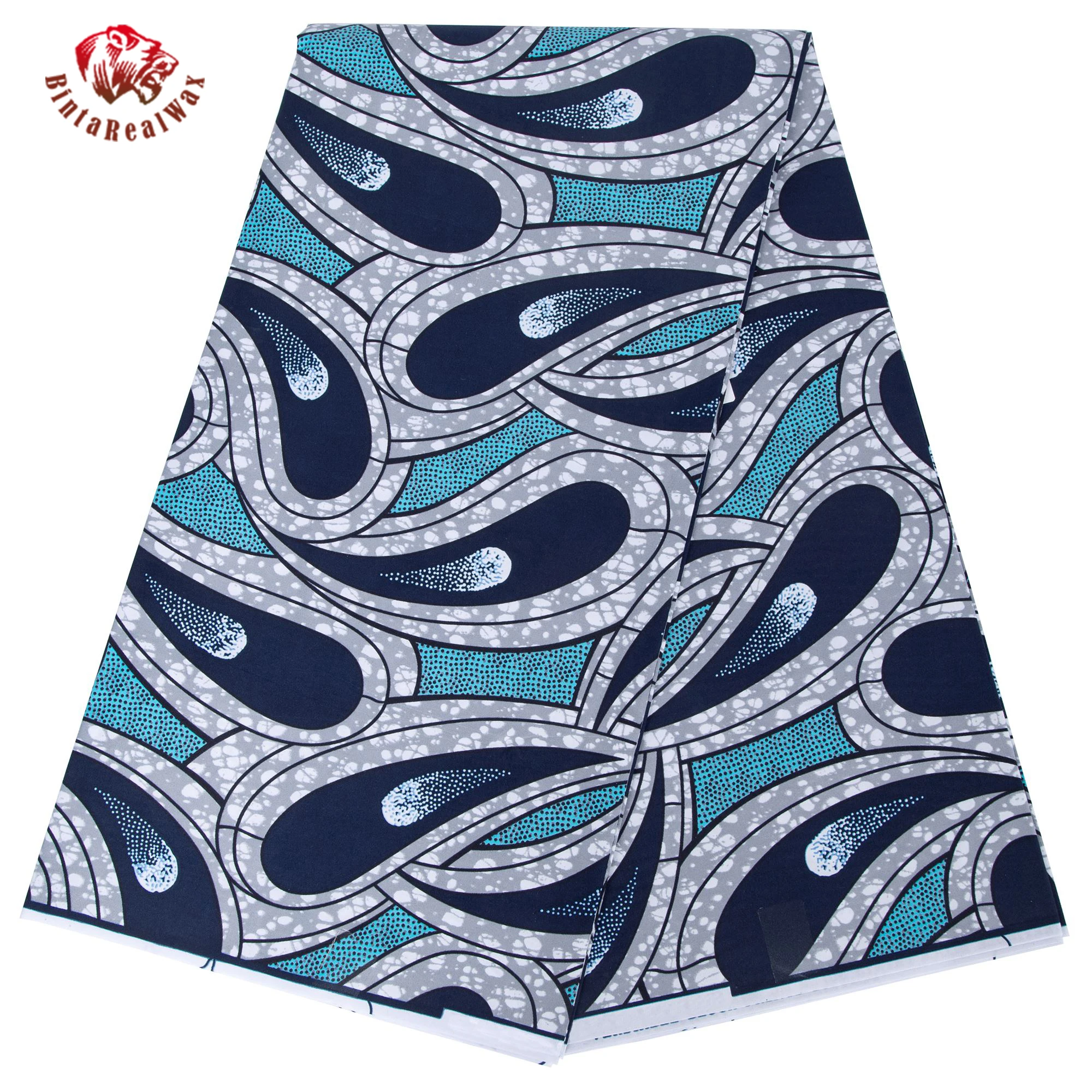 

African Ankara Wax Fabric 6Yards – Blue Paisley Design Wedding Dresses & Dashiki – DintaRealwax Authentic FP6698