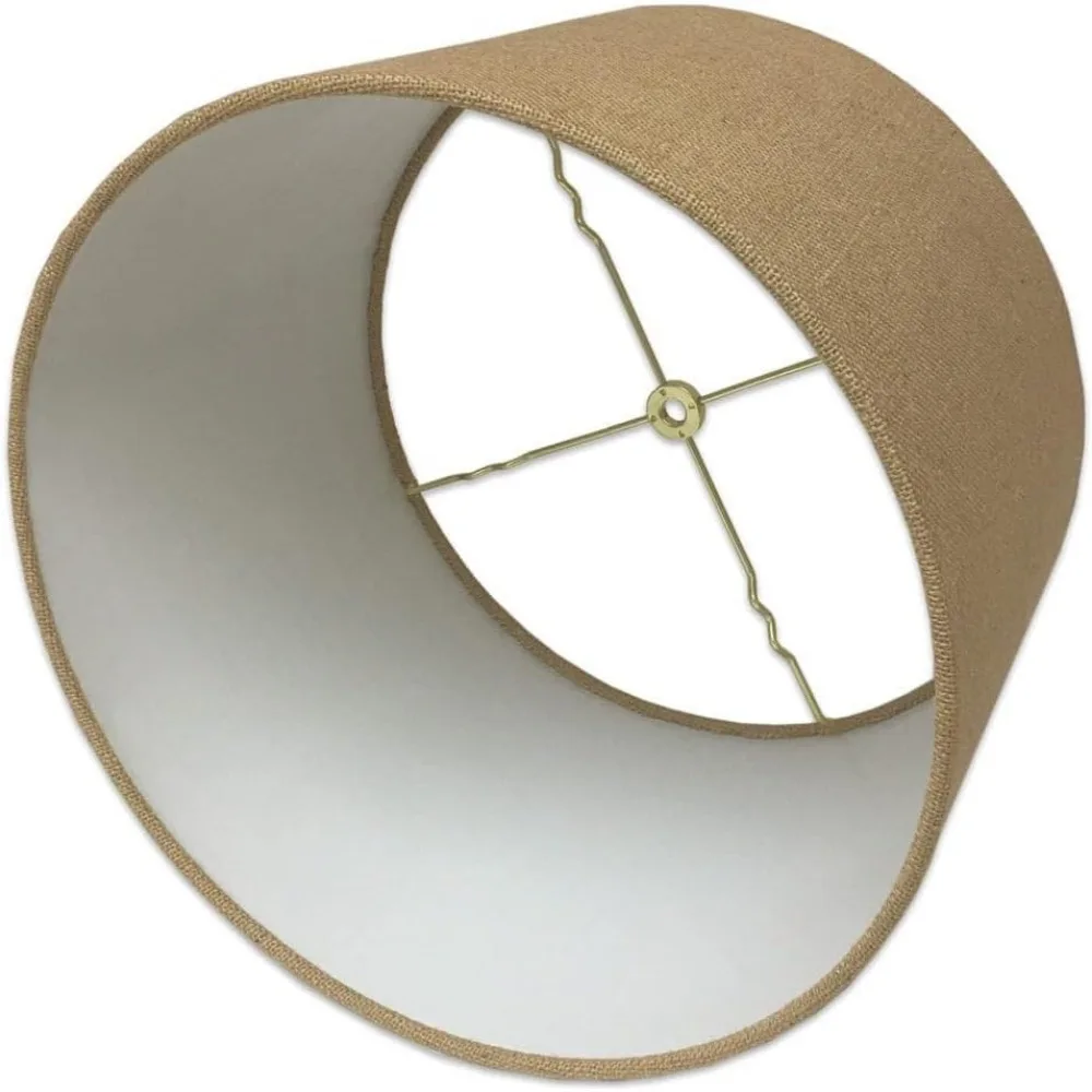 Shallow Drum Burlap Lamp Shade Set of 2, 13 x 14 x 9, Hardback Design with 14-Inch Top and 9-Inch Bottom Diameter