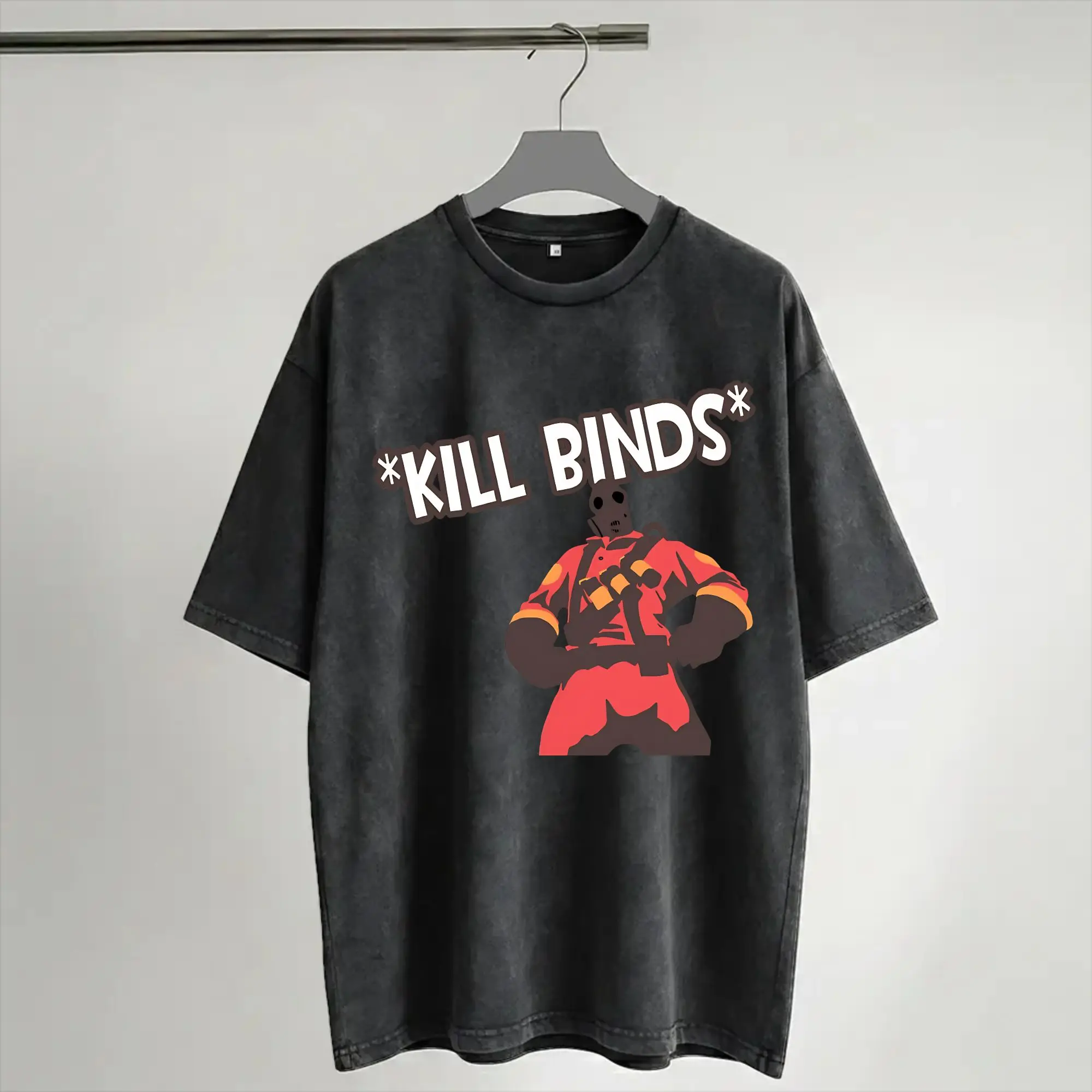 TF2 - Kill Bind Pyro Team Fortress 2 Washed T Shirt Streetwear Hip Hop Vintage T-Shirts  Tees Tops Men Women Streetwear