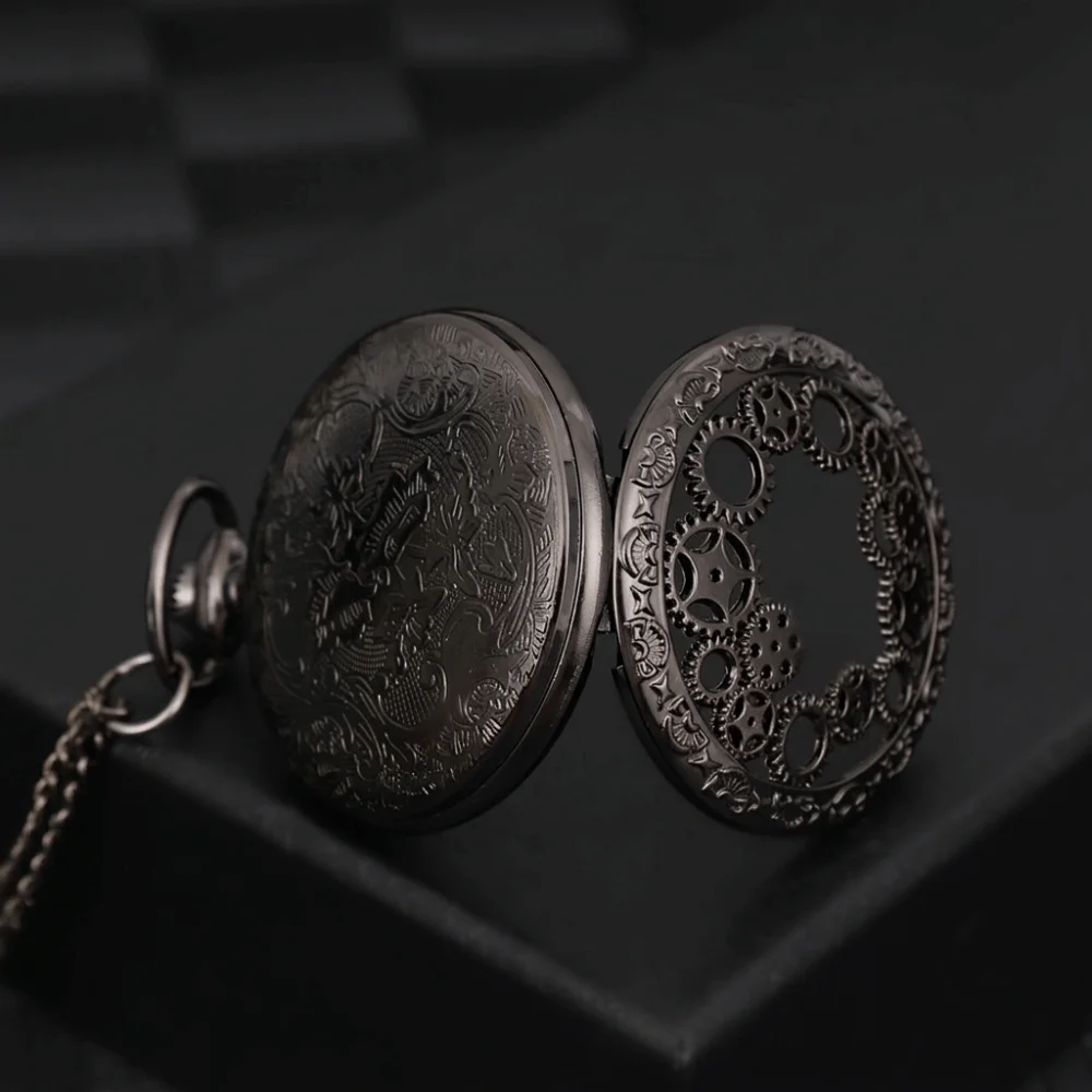 Fashionable Accessories Retro Pocket Watch Hollow Carved Quartz Pocket Watch Chain Punk Gear Pocket Watch Gift