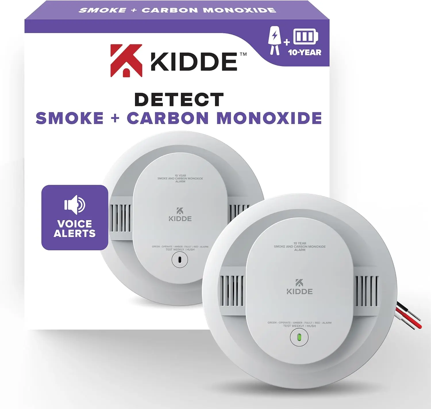 

Hardwired Smoke & CO Detector with 10-Year Battery Backup, Voice Alerts, Interconnectable LED Indicators