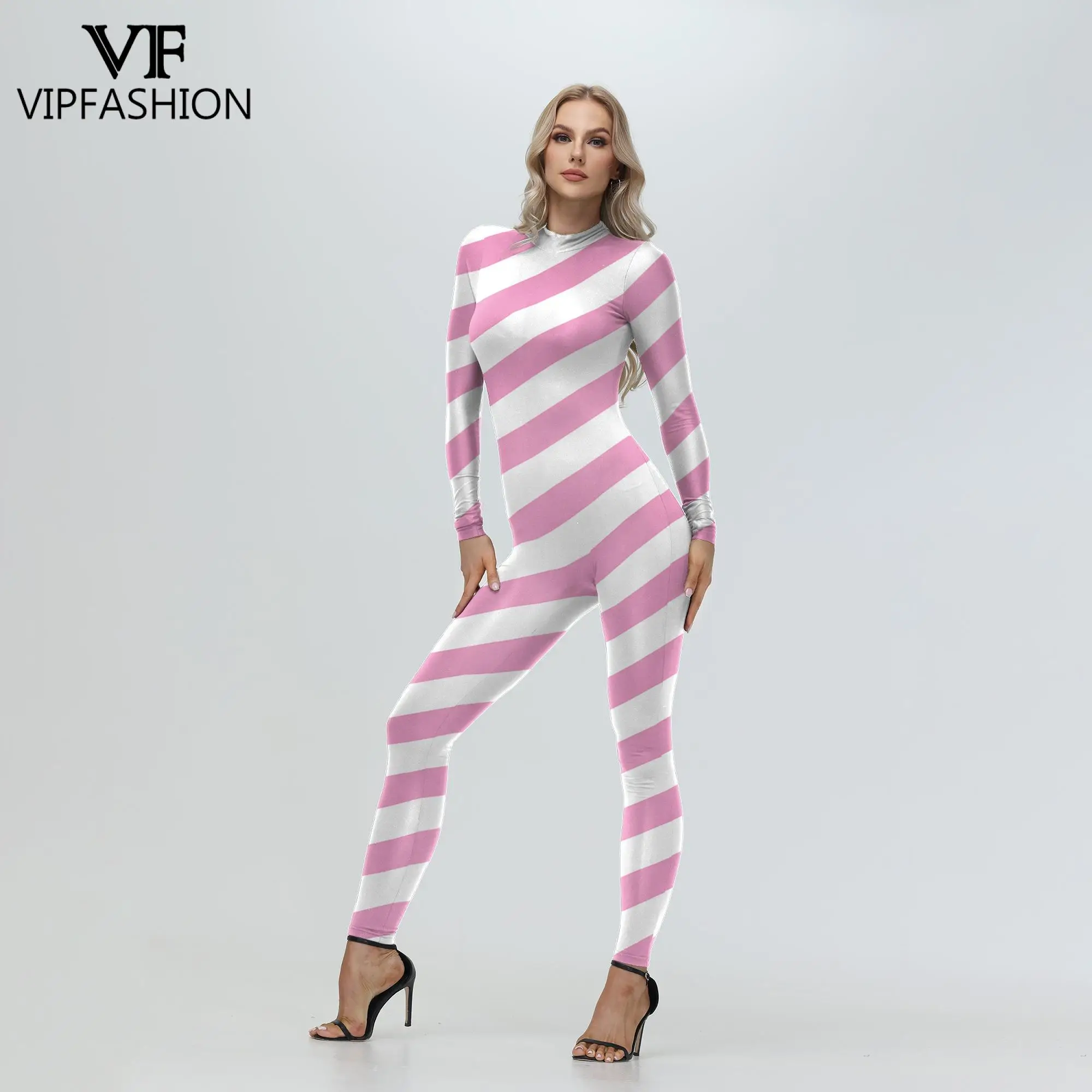 Pink White Candy Cane Jumpsuits Red Green Stripe Christmas Costume Carnvial Bodysuit Xmas Sexy Zentai Suit Holiday Party Outfit