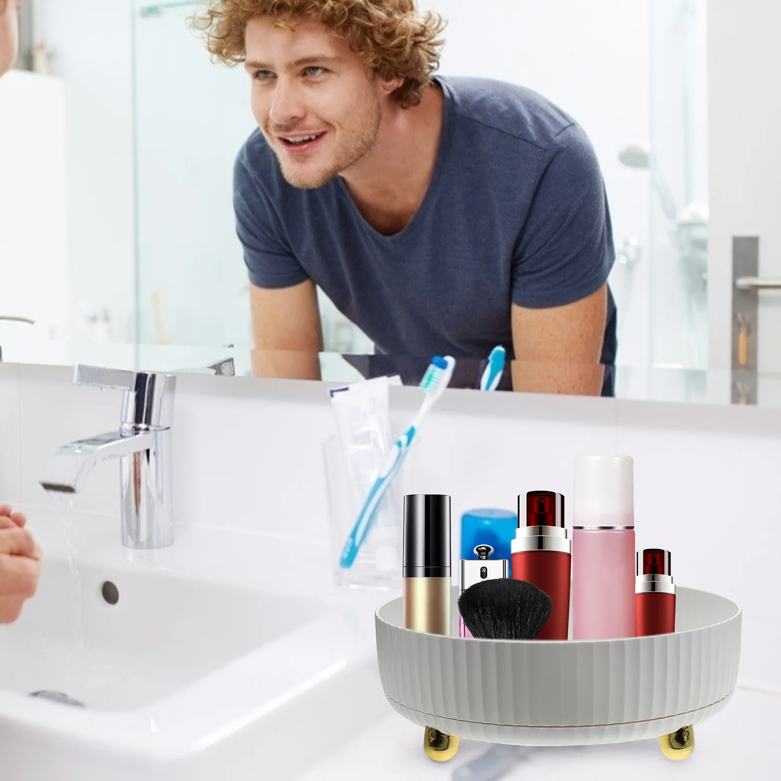 

Premium Rotating Organizer Makeup Storage Box for Skincare Products Space-Saving Dressing Table Decor White
