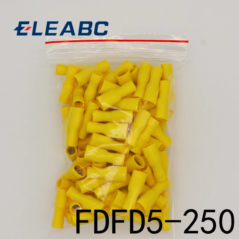 FDFD5-250 FDFD5.5-250 Female Insulated Electrical Crimp Terminal Connectors Cable Wire Connector 100PCS/Pack AWG 12-10 FDFD