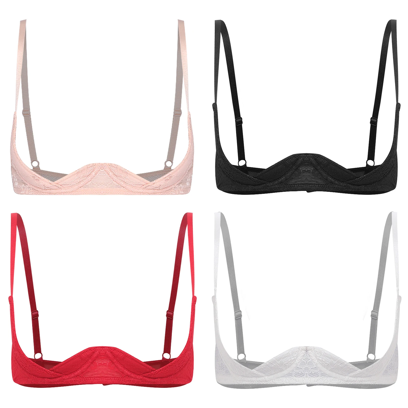 Women Sexy 1/4 Open Cups Bra Chest Brace Floral Lace Push-up Underwire Balconette Exposed Nipples Brassiere Lingerie Nightwear