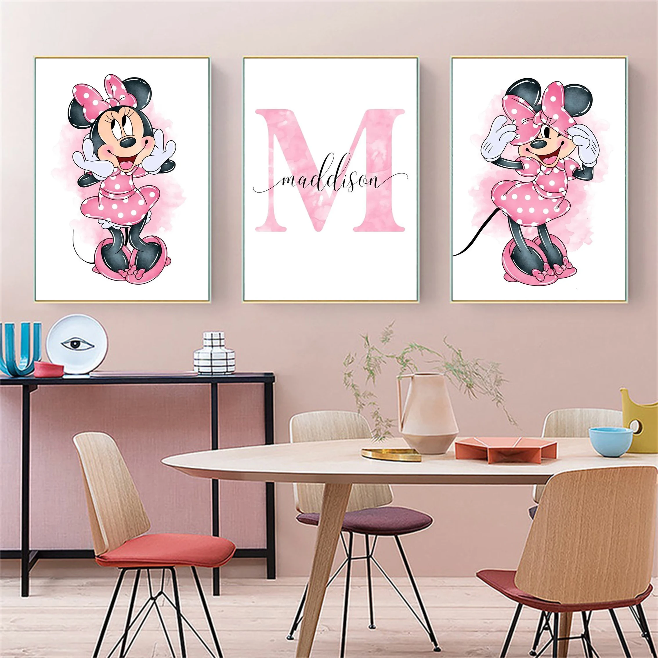 

Disney Set of 3 Watercolor Minnie Mouse Prints Personalized Name Custom Girl Gift Girl's Room Wall Decor Minnie Mouse Poster