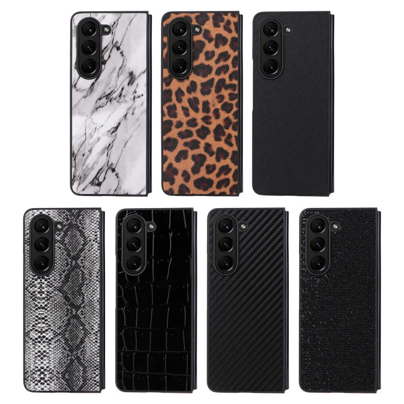 Capa de telefone magnética para Samsung Galaxy Z Fold 5, bling preto, leopardo, padrão de marmoreio, fino, tampa de carregamento sem fio