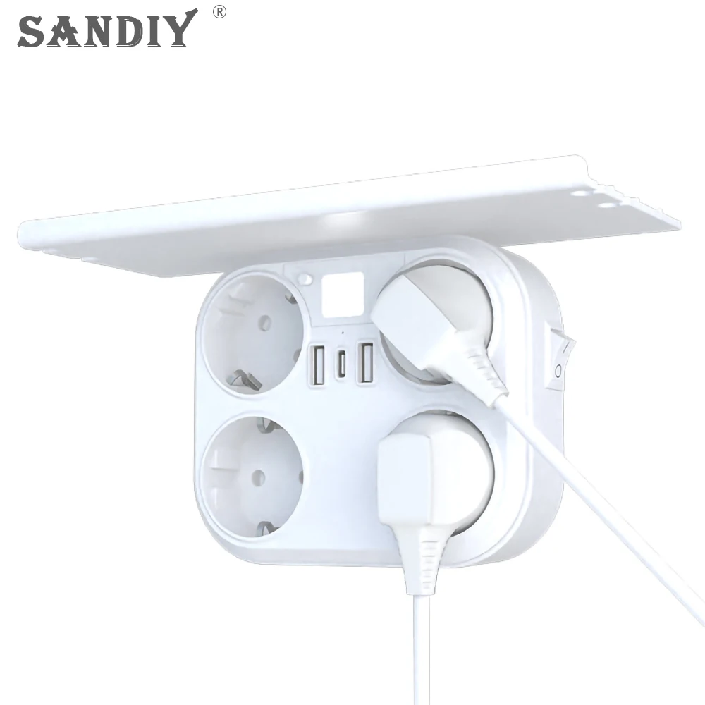 Imagem -02 - Sandiy-tomada de Conversão de Parede Adaptador de Tomada Embutido Padrão da ue Jack Usb Tipo-c Branco 15a 220v