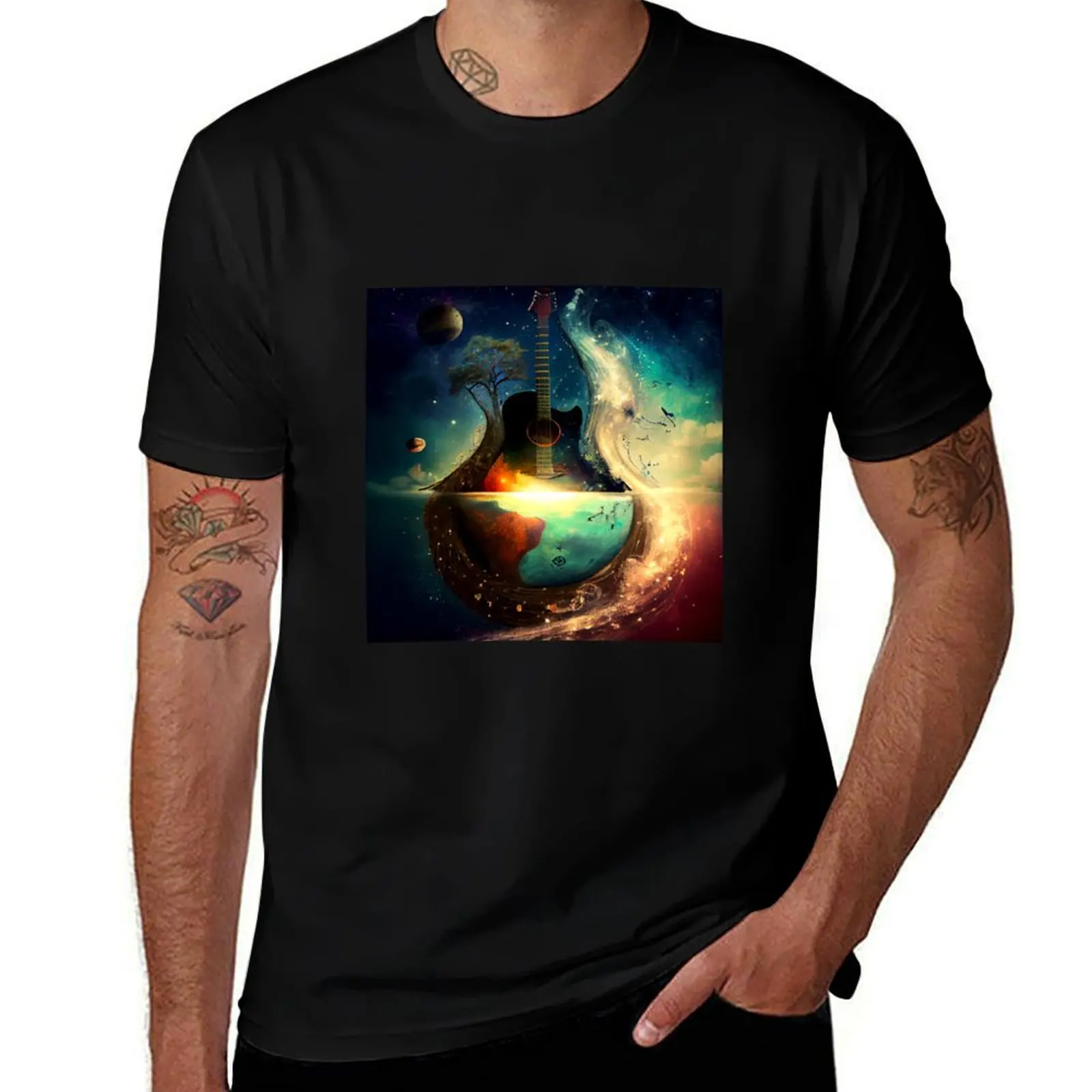 

Guitar music world Surreal Music Scene with Notes T-Shirt t shirt man cotton t shirt man designer T-Shirt