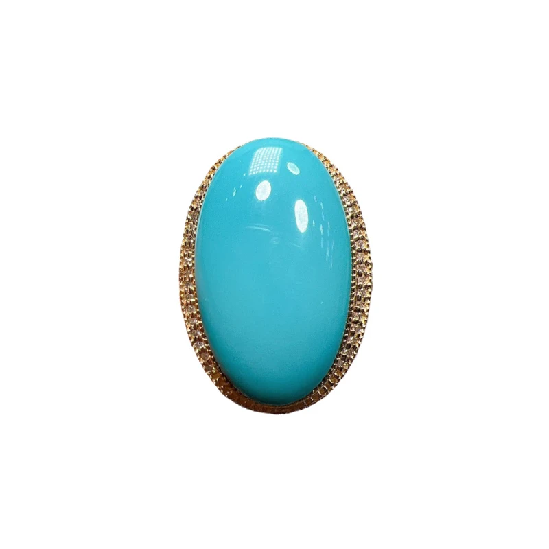 Original design Large oval turquoise rings for women Classic ethnic style Simple blue engagement banquet party jewelry