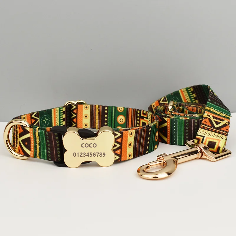 

Personalized Printed Adjustable Dog Collar & Leash Set with Metal Bone Buckle, Pet Collar Dog Leash Pet Accessories