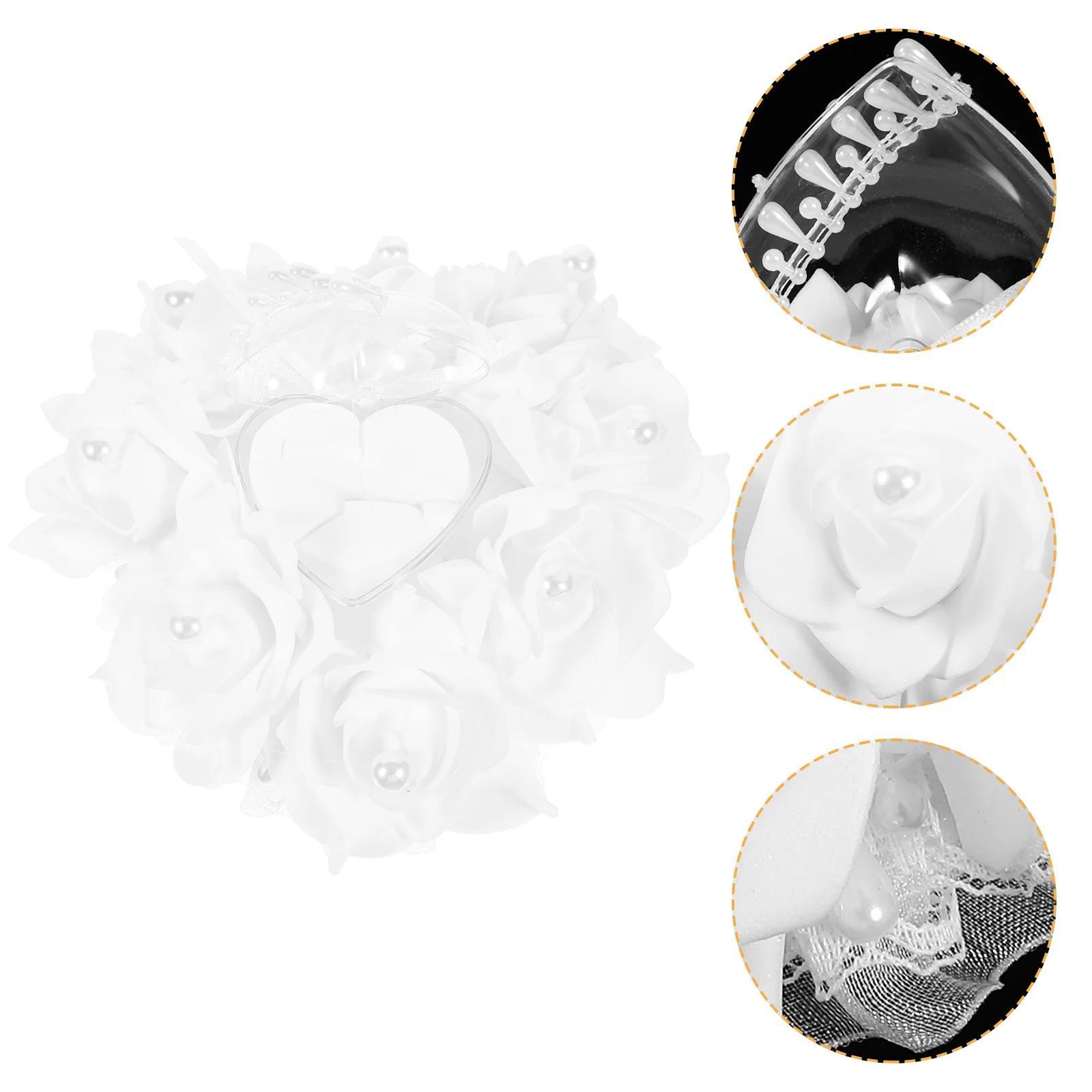 

Heart Shape Wedding Ring Box Sturdy Foam Fabric Pearl Material Engagement Ring Case Decorative Portable Jewelry Storage