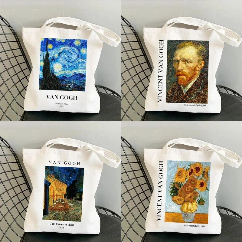 Vintage Van Gogh Art Shopping Bags For Women Shopper Eco Canvas Large Capacity Reuseable Tote Bag Supermarket Storage Handbags