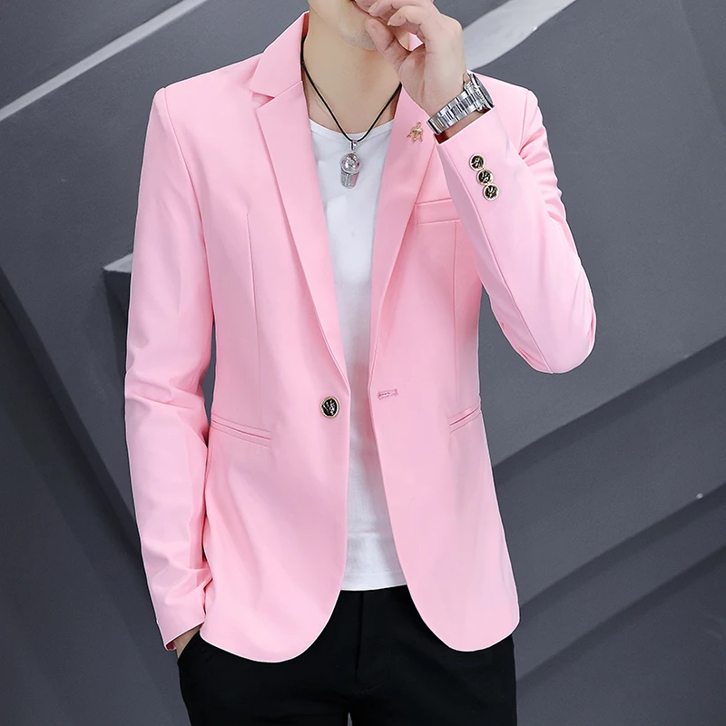 Men\'s boutique casual suit for spring and autumn Korean version slim youth solid color handsome fashion suit set British coat