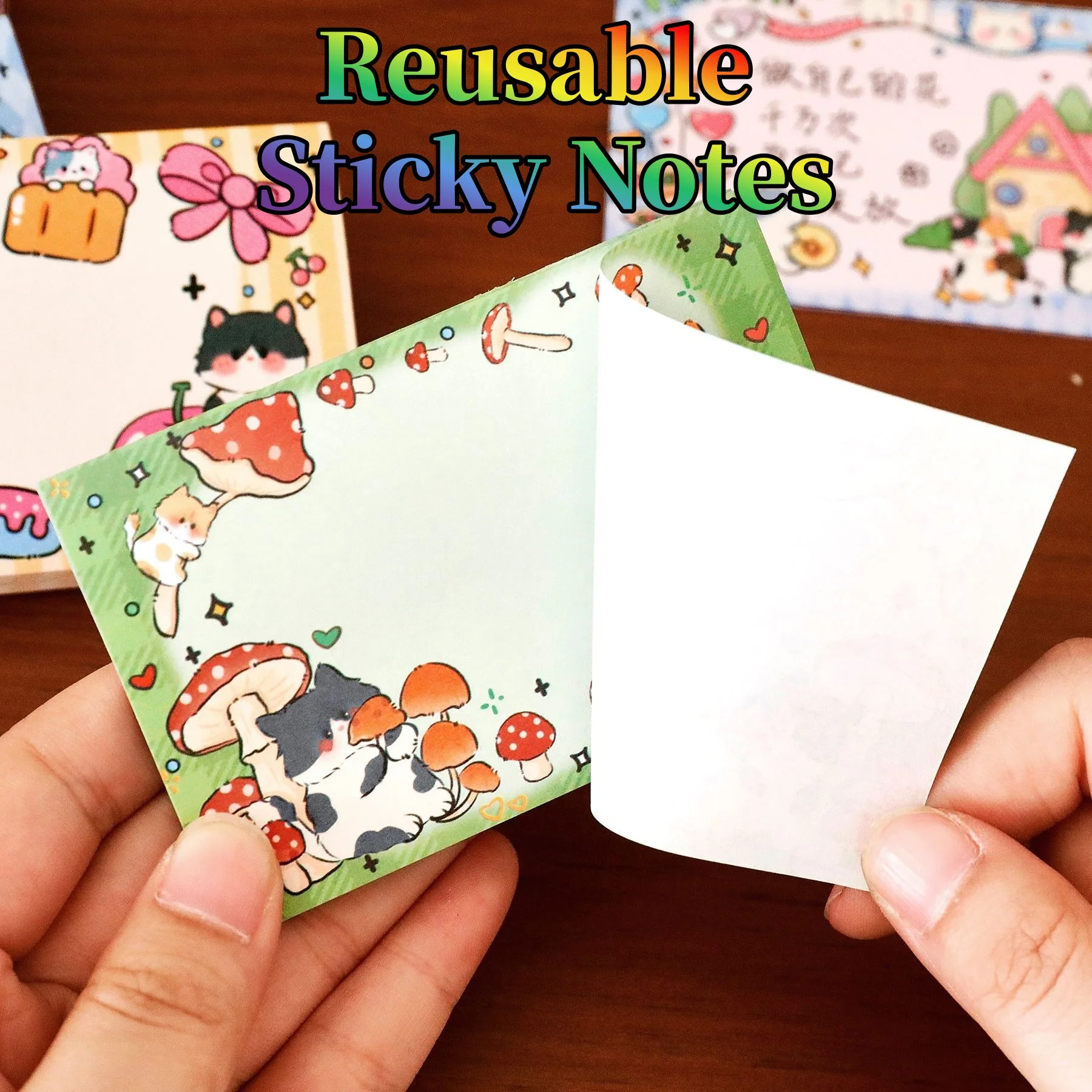 Adorable Cat Sticker Sticky Notes 50/200/400 Sheets, Reusable Small Animal Stationery, High Aesthetic Reminder Pad for Students