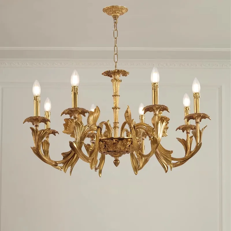 

French retro European art hotel box villa large guest hall restaurant bedroom room decoration all copper chandelier